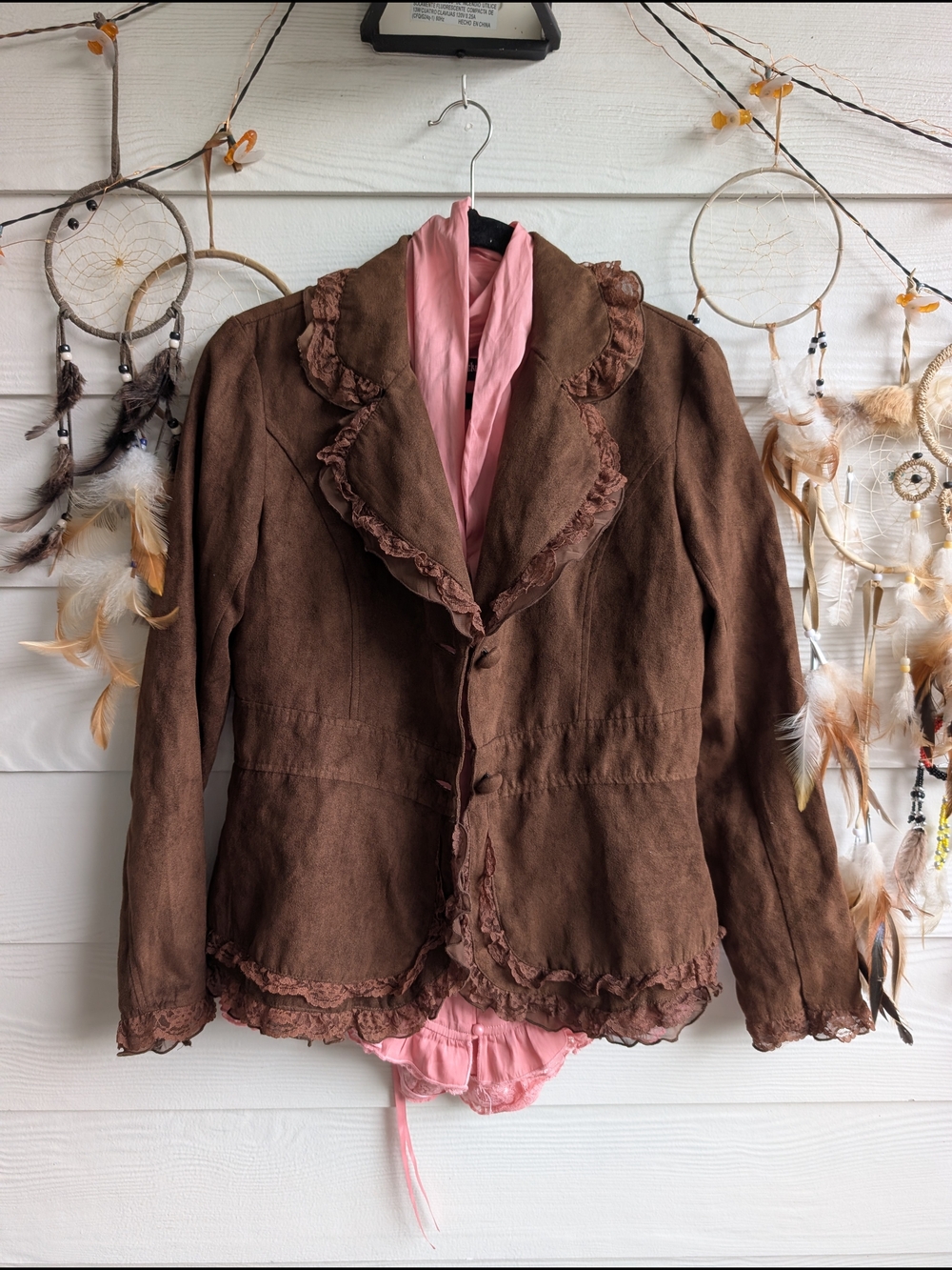 Claudia Richard Brown Ruffled Suede-Look Blazer - Picture 8 of 9
